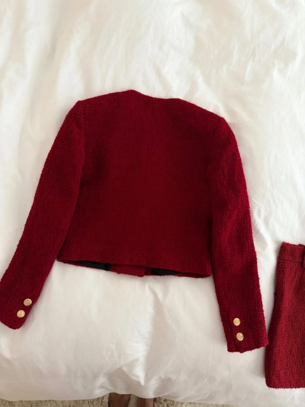 Never Worn Red Tweed Style Matching Set / Jacket + Mini Skirt - Picture 3 of 9